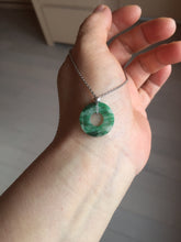 Load image into Gallery viewer, 16.3mm Type A 100% Natural sunny green Jadeite Safety Guardian Button donuts pendant PF52
