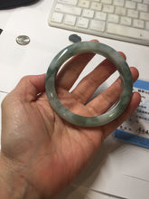 Load image into Gallery viewer, 59.2mm certified 100% natural Type A watermelon-rind green white Cool White Base with Misty Green Patches jadeite bangle PE32-2125
