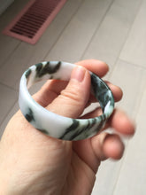 Load image into Gallery viewer, 48mm certified 100% natural type A dark green white purple Snowy Pine Forest square style jadeite bangle BH114-6910
