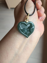 Load image into Gallery viewer, 100% Natural type A dark green/blue/black heart pinky promise(执子之手，与子偕老) Guatemala jadeite Jade pendant AX143
