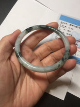 Load image into Gallery viewer, 55.4mm Certified Type A 100% Natural green/black/gray with dark green floating flowers slim round cut Jadeite bangle PD79-5746

