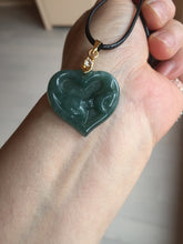 Load image into Gallery viewer, 100% Natural type A dark green/blue/black heart pinky promise(执子之手，与子偕老) Guatemala jadeite Jade pendant AX143
