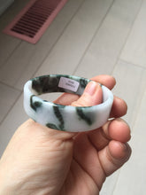 Load image into Gallery viewer, 48mm certified 100% natural type A dark green white purple Snowy Pine Forest square style jadeite bangle BH114-6910

