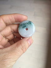 Load image into Gallery viewer, 28mm Type A 100% Natural white purple with green floating flowers Jadeite Jade Safety Guardian Button donuts couple pendant PB188
