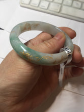 Load image into Gallery viewer, 52mm 100% natural Type A sunny green pink carved and golden-painted jadeite jade bangle PH201
