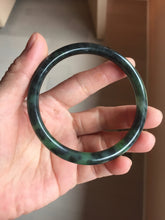 Load image into Gallery viewer, 60.7mm Certified 100% Natural Fresh Young Green/Dark Green/Black Green Ink Painting (绿水墨) Round Cut Nephrite (Wulanhai 乌兰海碧玉) Bangle HF136-7318
