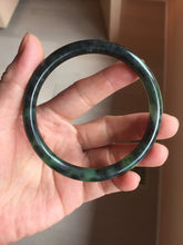 Load image into Gallery viewer, 60.7mm Certified 100% Natural Fresh Young Green/Dark Green/Black Green Ink Painting (绿水墨) Round Cut Nephrite (Wulanhai 乌兰海碧玉) Bangle HF136-7318

