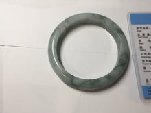 Load image into Gallery viewer, 58mm certified 100% natural Type A watermelon-rind green white Cool White Base with Misty Green Patches jadeite bangle PE33-2126
