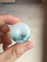 Load image into Gallery viewer, 28mm Type A 100% Natural white purple with green floating flowers Jadeite Jade Safety Guardian Button donuts couple pendant PB188
