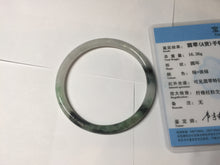Load image into Gallery viewer, 56.5mm Certified Type A 100% Natural green/black/gray with dark green floating flowers slim round cut Jadeite bangle PD80-5758
