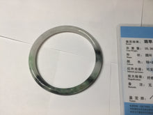 Load image into Gallery viewer, 56.5mm Certified Type A 100% Natural green/black/gray with dark green floating flowers slim round cut Jadeite bangle PD80-5758
