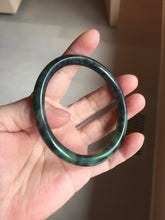 Load image into Gallery viewer, 60.7mm Certified 100% Natural Fresh Young Green/Dark Green/Black Green Ink Painting (绿水墨) Round Cut Nephrite (Wulanhai 乌兰海碧玉) Bangle HF136-7318
