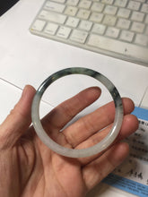 Load image into Gallery viewer, 56.5mm Certified Type A 100% Natural green/black/gray with dark green floating flowers slim round cut Jadeite bangle PD80-5758
