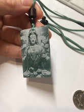 Load image into Gallery viewer, 100% natural blue gray white Guatemala  jadeite jade Photo engraving Guanyin (观音) rectangle safe and sound pendant/worry stone/decor PA248
