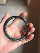 Load image into Gallery viewer, 60.7mm Certified 100% Natural Fresh Young Green/Dark Green/Black Green Ink Painting (绿水墨) Round Cut Nephrite (Wulanhai 乌兰海碧玉) Bangle HF136-7318

