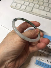 Load image into Gallery viewer, 56.5mm Certified Type A 100% Natural green/black/gray with dark green floating flowers slim round cut Jadeite bangle PD80-5758
