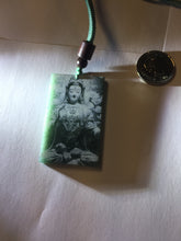 Load image into Gallery viewer, 100% natural blue gray white Guatemala  jadeite jade Photo engraving Guanyin (观音) rectangle safe and sound pendant/worry stone/decor PA248
