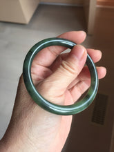 Load image into Gallery viewer, 55.7mm Certified 100% Natural Fresh Young Green/Dark Green/Black Green Ink Painting (绿水墨) Round Cut Nephrite (Wulanhai 乌兰海碧玉) Bangle HF135-7330
