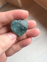 Load image into Gallery viewer, 100% Natural type A dark green/blue/black heart pinky promise(执子之手，与子偕老) Guatemala jadeite Jade pendant AX143

