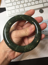 Load image into Gallery viewer, 57mm certified 100% Natural dark green/black Ocean Waves chubby round cut nephrite bangle HN186-0884
