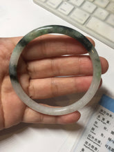 Load image into Gallery viewer, 56.5mm Certified Type A 100% Natural green/black/gray with dark green floating flowers slim round cut Jadeite bangle PD80-5758
