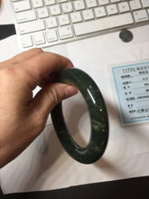 Load image into Gallery viewer, 57mm certified 100% Natural dark green/black Ocean Waves chubby round cut nephrite bangle HN186-0884
