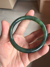 Load image into Gallery viewer, 55.7mm Certified 100% Natural Fresh Young Green/Dark Green/Black Green Ink Painting (绿水墨) Round Cut Nephrite (Wulanhai 乌兰海碧玉) Bangle HF135-7330
