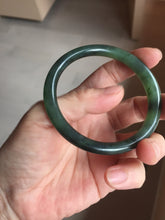 Load image into Gallery viewer, 55.7mm Certified 100% Natural Fresh Young Green/Dark Green/Black Green Ink Painting (绿水墨) Round Cut Nephrite (Wulanhai 乌兰海碧玉) Bangle HF135-7330
