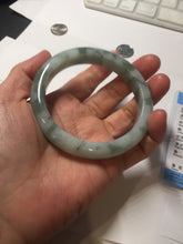 Load image into Gallery viewer, 58mm certified 100% natural Type A watermelon-rind green white Cool White Base with Misty Green Patches jadeite bangle PE33-2126
