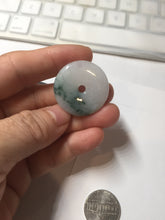 Load image into Gallery viewer, 28mm Type A 100% Natural white purple with green floating flowers Jadeite Jade Safety Guardian Button donuts couple pendant PB188
