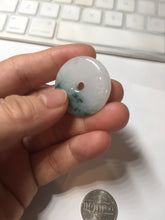 Load image into Gallery viewer, 28mm Type A 100% Natural white purple with green floating flowers Jadeite Jade Safety Guardian Button donuts couple pendant PB188
