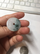 Load image into Gallery viewer, 28mm Type A 100% Natural white purple with green floating flowers Jadeite Jade Safety Guardian Button donuts couple pendant PB188
