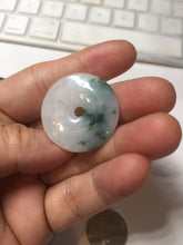 Load image into Gallery viewer, 28mm Type A 100% Natural white purple with green floating flowers Jadeite Jade Safety Guardian Button donuts couple pendant PB188
