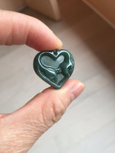Load image into Gallery viewer, 100% Natural type A dark green/blue/black heart pinky promise(执子之手，与子偕老) Guatemala jadeite Jade pendant AX143
