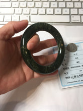 Load image into Gallery viewer, 57mm certified 100% Natural dark green/black Ocean Waves chubby round cut nephrite bangle HN186-0884
