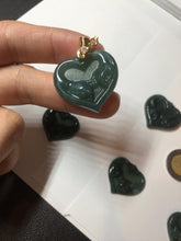 Load image into Gallery viewer, 100% Natural type A dark green/blue/black heart pinky promise(执子之手，与子偕老) Guatemala jadeite Jade pendant AX143
