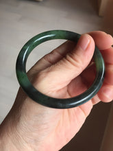 Load image into Gallery viewer, 54.4mm Certified 100% Natural Fresh Young Green/Dark Green/Black Green Ink Painting (绿水墨) Round Cut Nephrite (Wulanhai 乌兰海碧玉) Bangle HF134-7304
