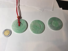 Load image into Gallery viewer, 38-39mm Type A 100% Natural sunny green/white Jadeite Jade concentric circle safety Guardian ring Pendant (子母扣,同心环) PC2
