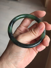 Load image into Gallery viewer, 54.4mm Certified 100% Natural Fresh Young Green/Dark Green/Black Green Ink Painting (绿水墨) Round Cut Nephrite (Wulanhai 乌兰海碧玉) Bangle HF134-7304
