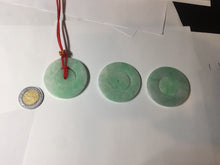 Load image into Gallery viewer, 38-39mm Type A 100% Natural sunny green/white Jadeite Jade concentric circle safety Guardian ring Pendant (子母扣,同心环) PC2
