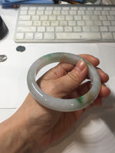 Load image into Gallery viewer, 58mm 100% Natural type A sunny green purple carved bamboo leaf and golden-painted Jadeite Jade bangle PE34
