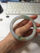 Load image into Gallery viewer, 58mm 100% Natural type A sunny green purple carved bamboo leaf and golden-painted Jadeite Jade bangle PE34
