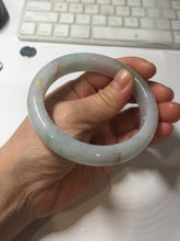 Load image into Gallery viewer, 58mm 100% Natural type A sunny green purple carved bamboo leaf and golden-painted Jadeite Jade bangle PE34
