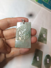 Load image into Gallery viewer, 100% Natural type A light green safe and sound pendant with the carved hieroglyph of &quot;Buddha&quot; jadeite Jade pendant group B99
