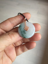 Load image into Gallery viewer, 28mm Type A 100% Natural white purple with green floating flowers Jadeite Jade Safety Guardian Button donuts couple pendant PB188
