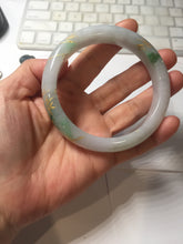 Load image into Gallery viewer, 58mm 100% Natural type A sunny green purple carved bamboo leaf and golden-painted Jadeite Jade bangle PE34
