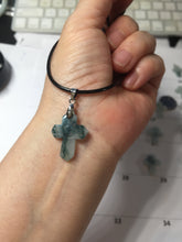 Load image into Gallery viewer, 100% Natural type A light green white with green floating flowers jadeite Jade cross shaped floral pendant necklace BS141

