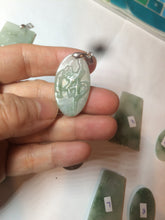 Load image into Gallery viewer, 100% Natural type A light green safe and sound pendant with the carved hieroglyph of &quot;Buddha&quot; jadeite Jade pendant group B99
