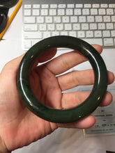 Load image into Gallery viewer, 57.4mm certified 100% Natural dark green/black chubby round cut nephrite bangle HN187-0153

