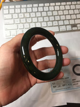 Load image into Gallery viewer, 57.4mm certified 100% Natural dark green/black chubby round cut nephrite bangle HN187-0153

